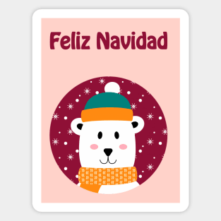 Feliz Navidad - Cute polar bear wishing merry Christmas in Spanish Magnet